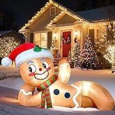 Christmas Inflatables Decorations,Partyotu 10FT Christmas Inflatable Gingerbread Man, Lying Gingerbread Inflatable Christmas Blow up Yard Decor with LED Lights, for Garden, Lawn, Indoor Holiday