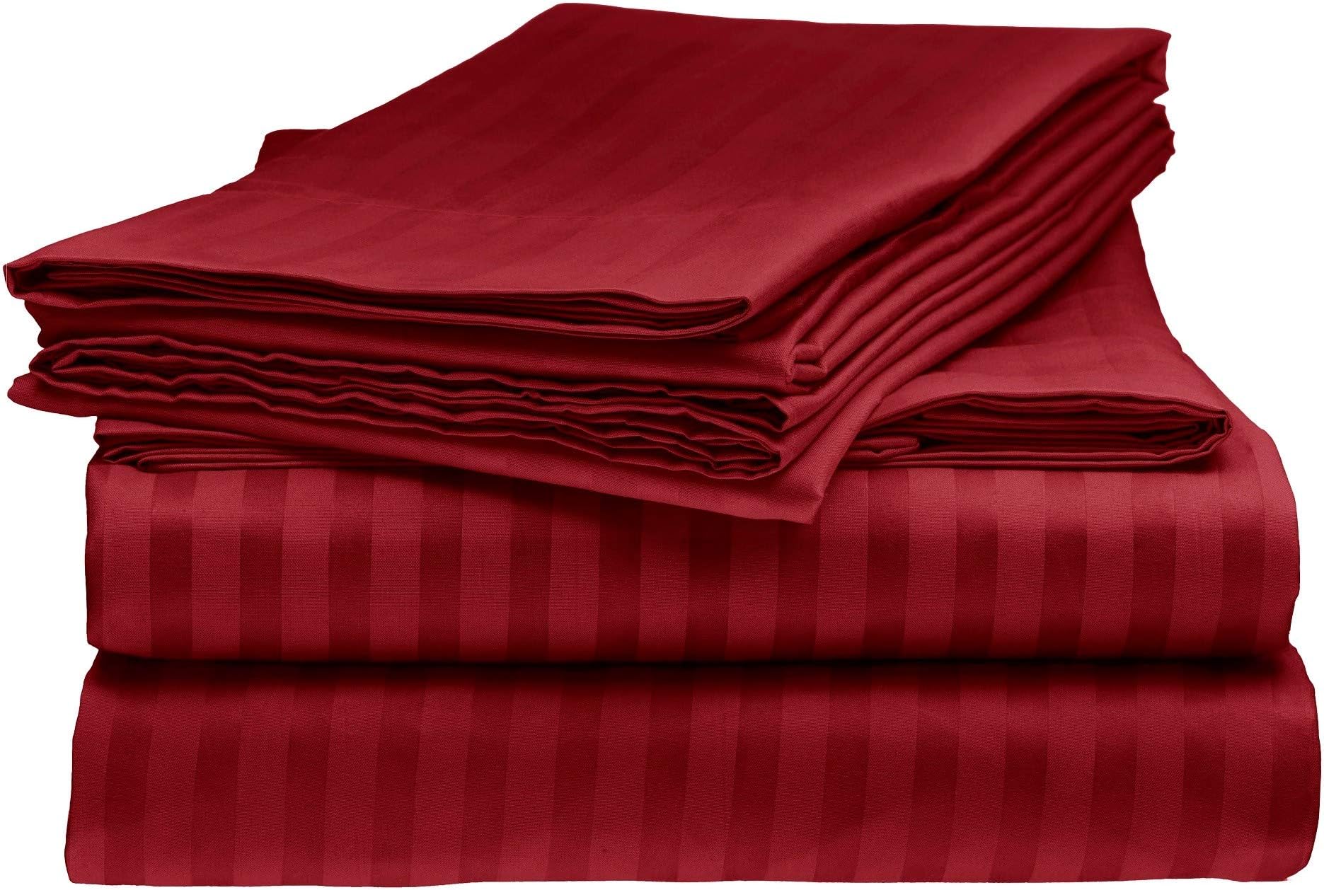Elegante 1800 Count Egyptian Comfort Striped 4pc King Bed Sheet Set, Burgundy