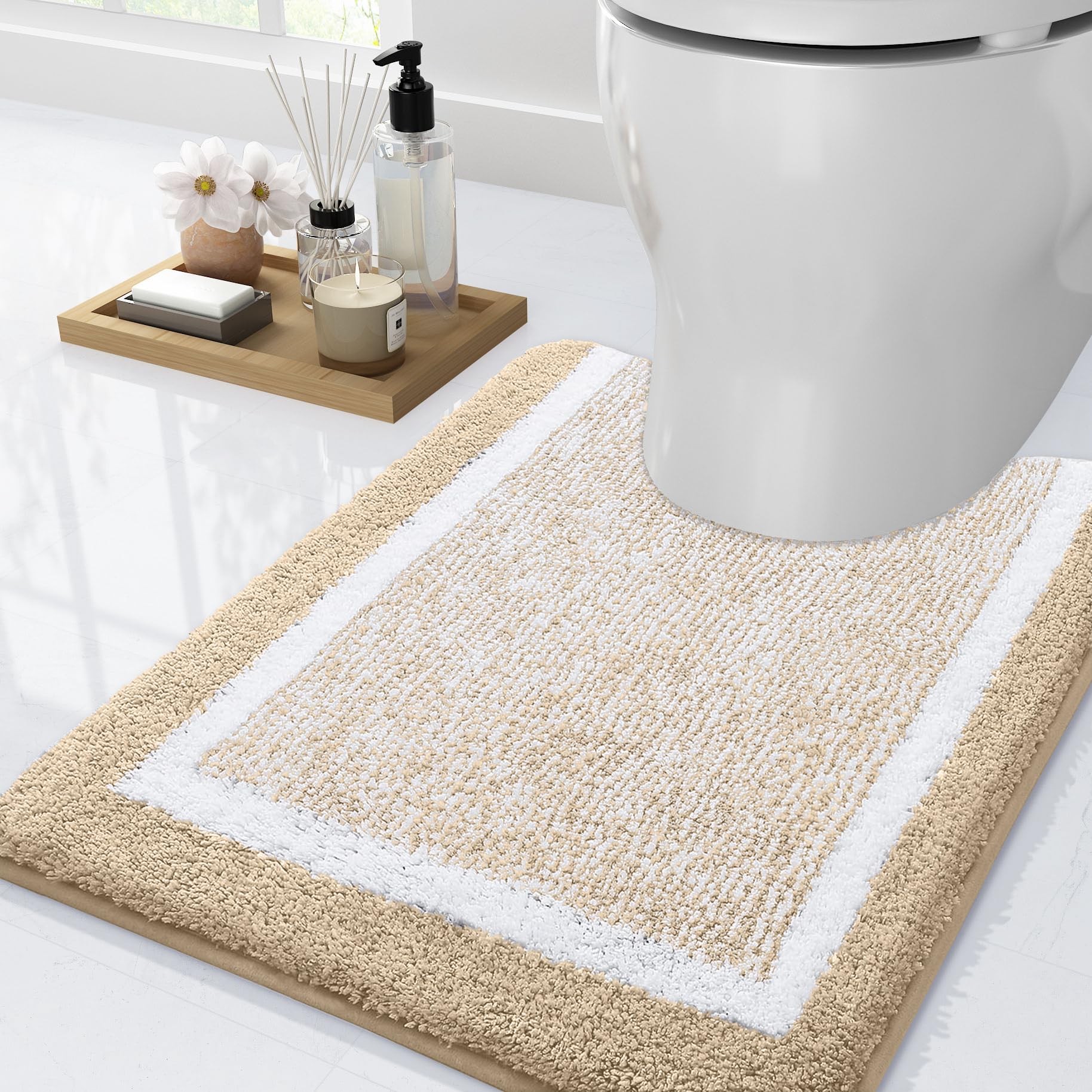 smiry Microfiber Non-Slip Bath Mats for Bathroom, Extra Soft Absorbent Bathroom Mats Rugs, Machine Washable Quick Dry Floor Mats, 50 x 60 cm, Beige