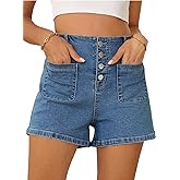 Sidefeel Women's Jean Shorts Button Fly Stretchy High Waisted Summer Outfit Denim Shorts