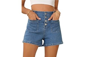 Sidefeel Women's Jean Shorts Button Fly Stretchy High Waisted Summer Outfit Denim Shorts