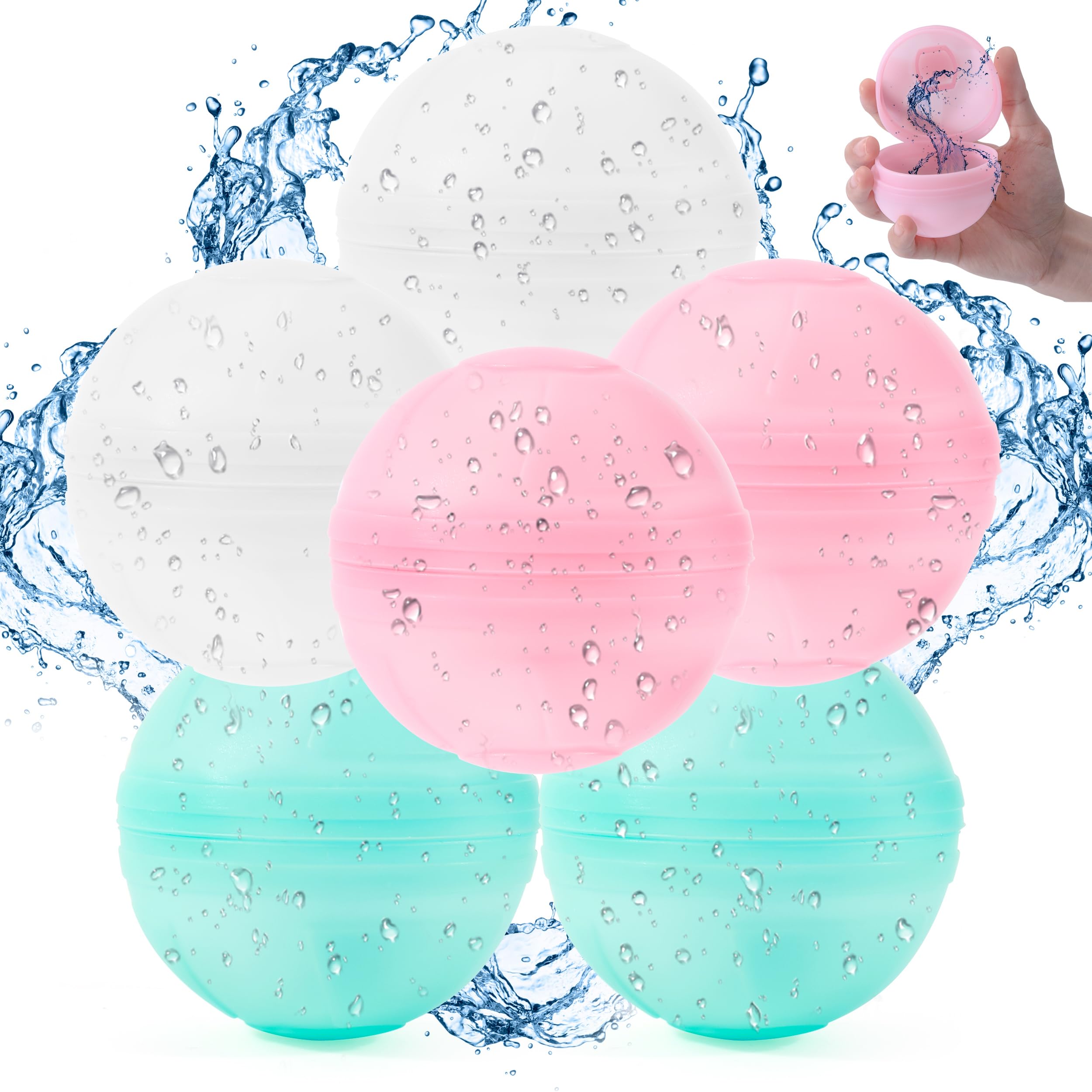 Reusable Water Balloon Self Sealing Silicone Water Bomb Latex-Free Refillable Water Bomb for Water Fight Games Toys 6pcs