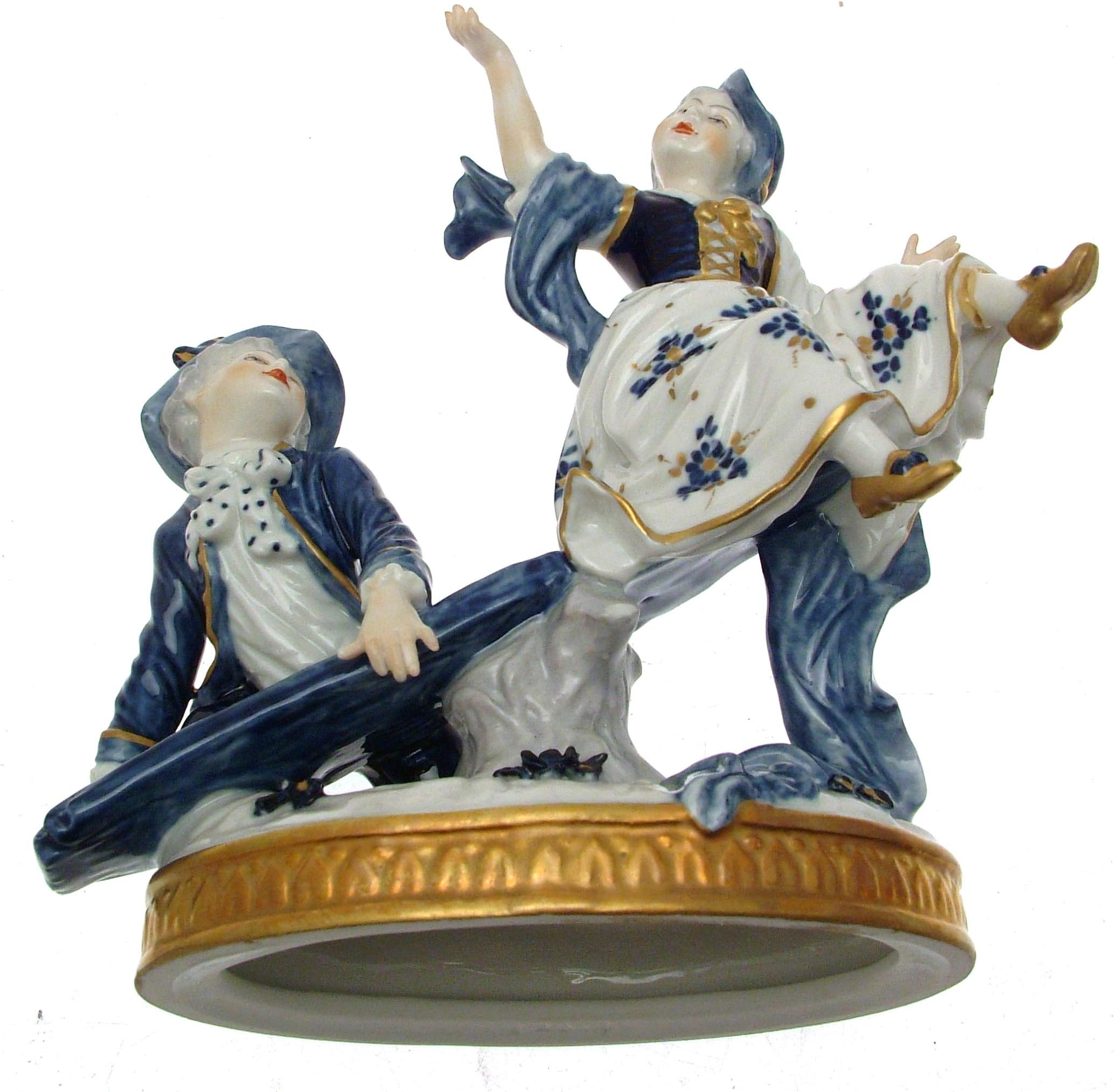 Rudolstadt c1960 Volkstedt Figure Group of boy and Girl Playing on a See-Saw NEGR180