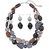 Bocar Chunky Necklace for Women Trendy, 2 Layer Statement Necklace Beaded Necklaces for Women, Fashion Necklace and Earrings Jewelry Set for Women Gifts