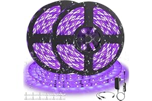 SHGPODA Waterproof 33FT/10M LED Black Light Strip kit, IP65 Blacklight Strip with 600 LED, 12V, 385-400nm, Flexible Blacklights for Glow in The Dark Birthday Wedding Party Night, Halloween, Christmas