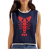 Verdusa Women's Lobster Crochet Tops Sweater Vest Summer Sleeveless Knit Tops Funny Shirts
