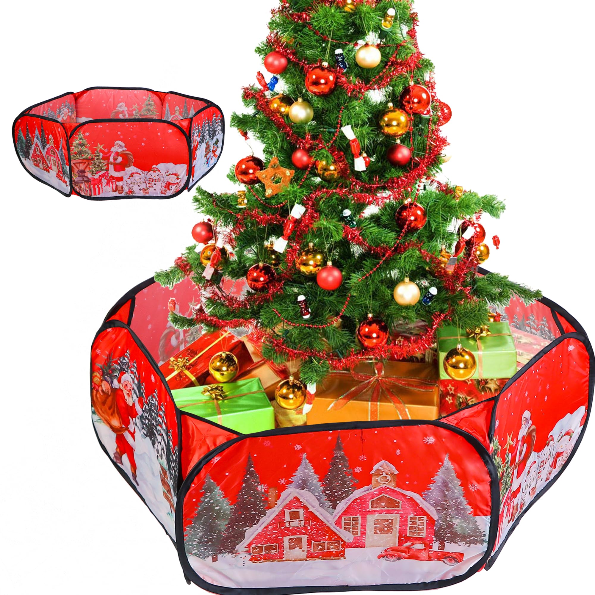 Photo 1 of Christmas Tree Fence Barrier for Pets, Christmas Tree Gate for Toddlers, 6-Sided Polyester Fibre Christmas Fence Blocker for Dogs Cats