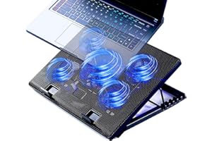 KEROLFFU Laptop Cooling Pad 17inch 15.6 14 13 12inch Gaming Cooler Pad Chill Mat 5 Quiet Fans LED Lights and 2 USB 2.0 Ports Adjustable Mounts Laptop Stand Height Angle