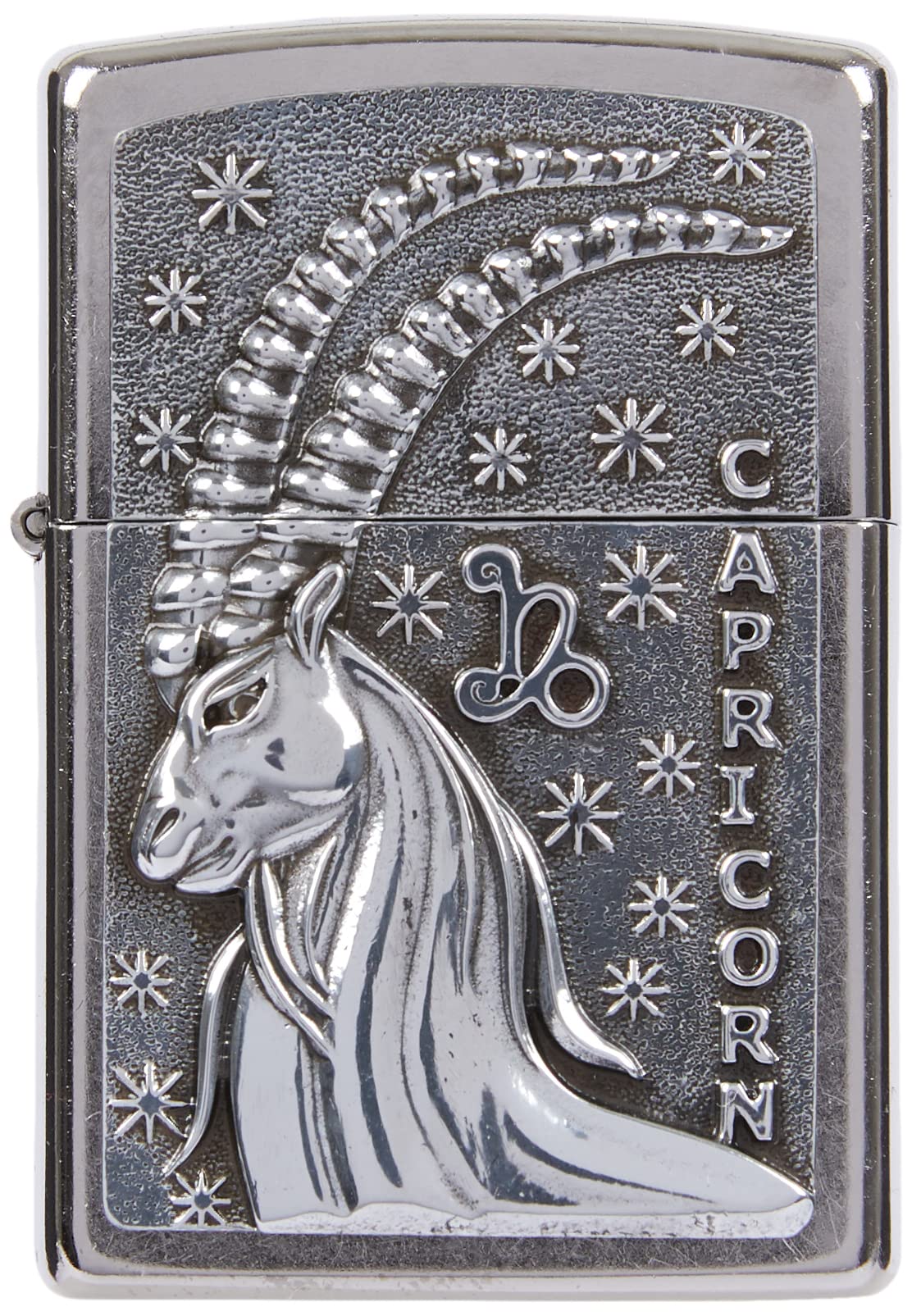 ZIPPO Windproof Lighter Capricorn Emblem Attached Street Chrome Refillable in Quality Gift Box, Design, 5,8 * 3,8 * 1,2