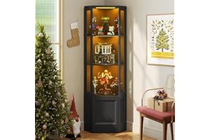 Verano Garden Corner Display Cabinet with Glass Doors, 65" Curio Cabinet w/Multi-Color LED Lights, 4-Tier Lighted Storage Display Case for Collectibles, Showcase Cabinet for Living/Game Room (Black)
