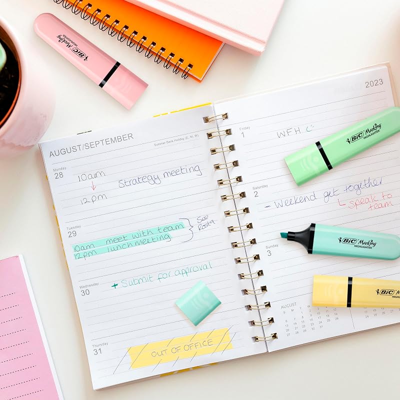 Marking Flat Highlighter Pastel/Neon Subrayadores de Punta Biselada - Colores Surtidos, Caja de 16
