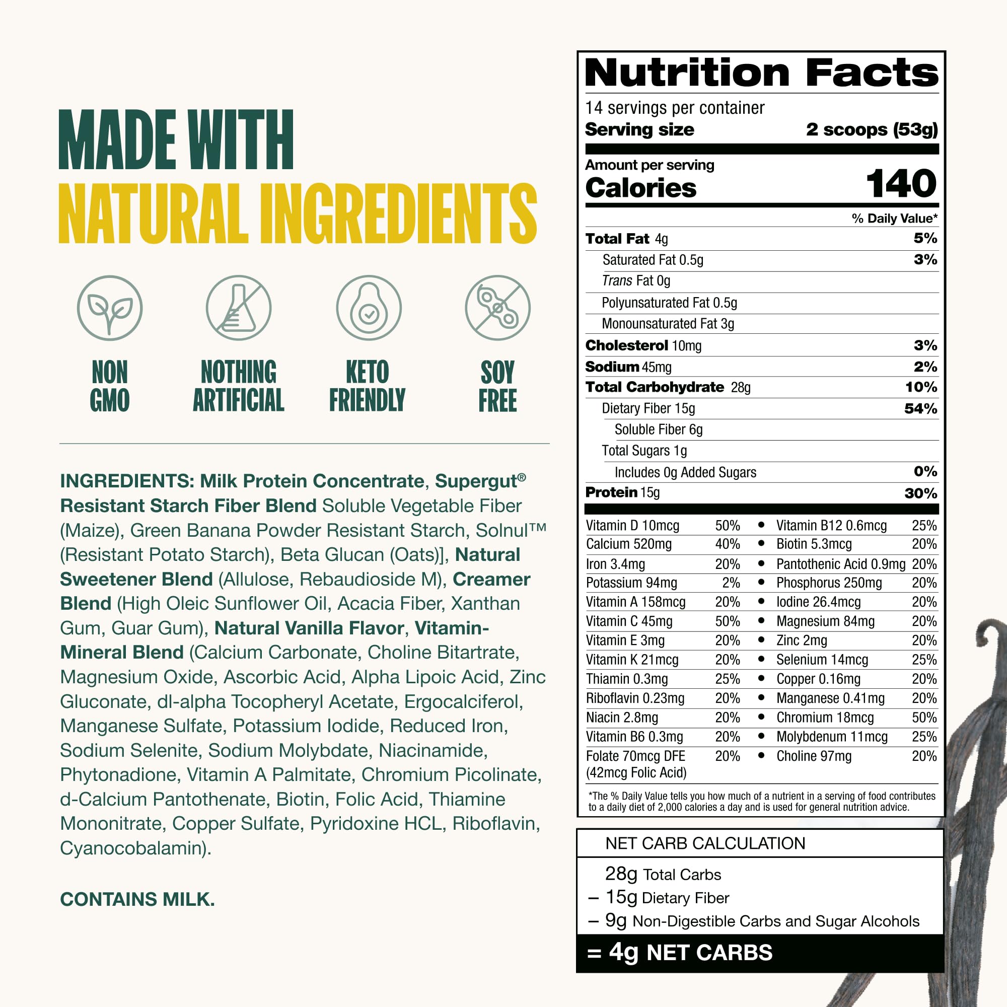 Supergut Prebiotic Shakes | Meal Replacement | Boost GLP-1 | High Protein and Fiber | No Added Sugar | Keto Food, Meal, Snack (Vanilla, 14 servings)