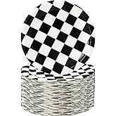 25Pcs Race Car Birthday Party Supplies Black and White Checkered Plates Race Car Dessert Plates 7"Checkered Flag Plates Race Car Plates for Black and White Themed Vintage Racing Party Decorations