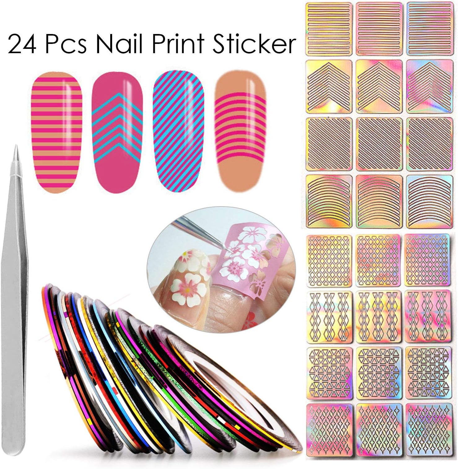 Nail Vinyls Stencils Nails Stickers Set Easy Nail Art Decal Stickers Stencils 72 Designs 144 Pieces with Nail Art Accessories