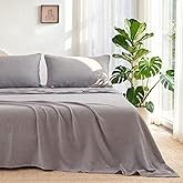 LUTBM King Sheet Set Cotton Bed Sheets Gauze 4 Pcs Grey King Sheets Set 16" Deep Pocket Sheet & Pillowcase Sets Boho Muslin King Sheets Soft King Bedding Sets for All Season