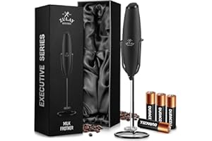 Zulay Kitchen Executive Series Milk Frother Wand - Upgraded & Improved Stand - Ideal Coffee Gift - Coffee Frother Handheld Foam Maker For Lattes - Electric Milk Frother Handheld For Cappuccino