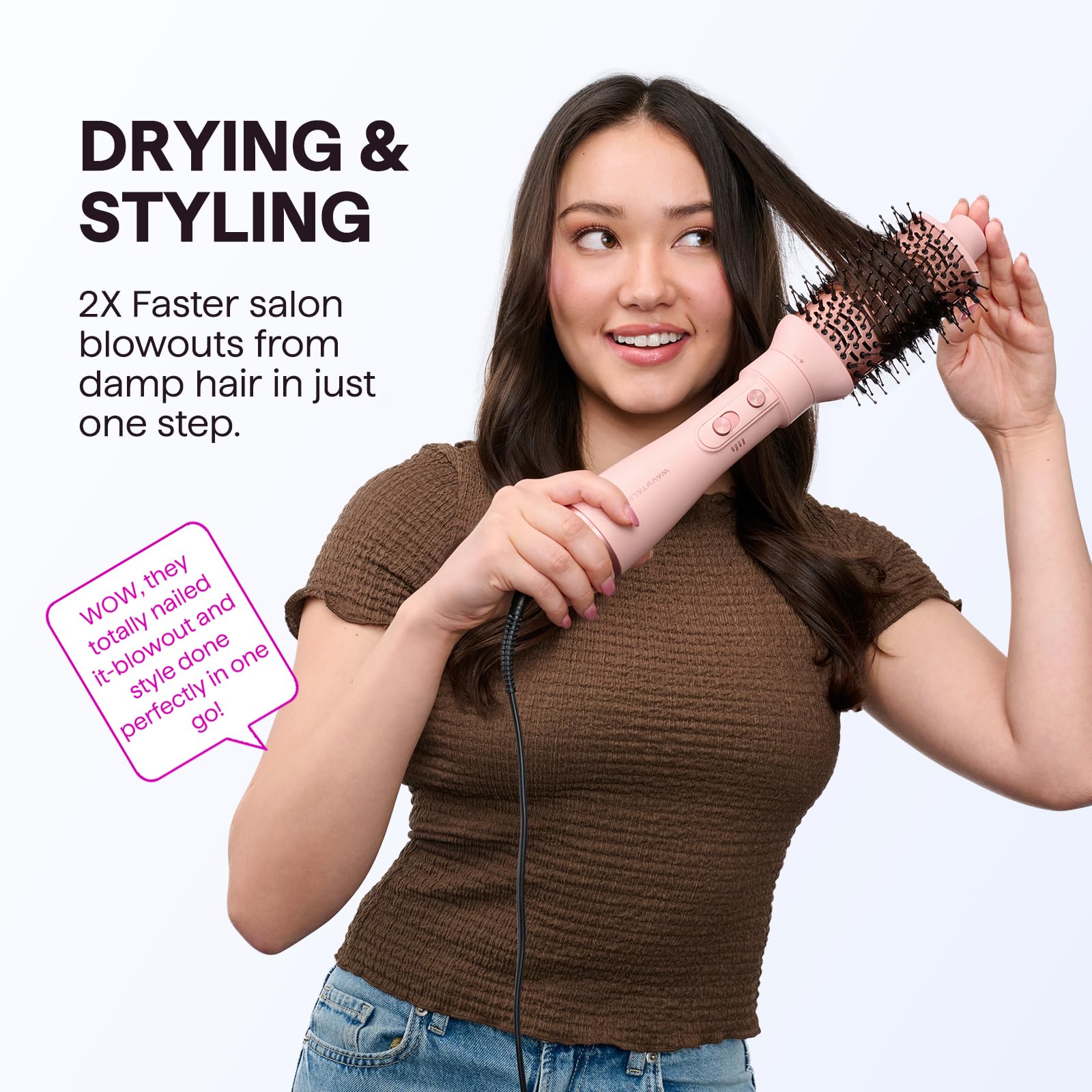 Blow Dryer Brush Set, Wavytalk Air Sculpt 5-in-1 Hot Air Brush Set, Multi Hair Styler for Salon Blowouts, Smooth Curls, Volumizing and Straightening, Sleek and Less Frizz, Pink