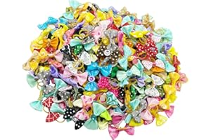 DORUI Dog Hair Bows, Random Mix Rubber Bands Metal Clips Styles Dog Bows with Rhinestone Pearls Flowers Topknot Mix Styles for Puppy Small Pets(Random 100 pcs)