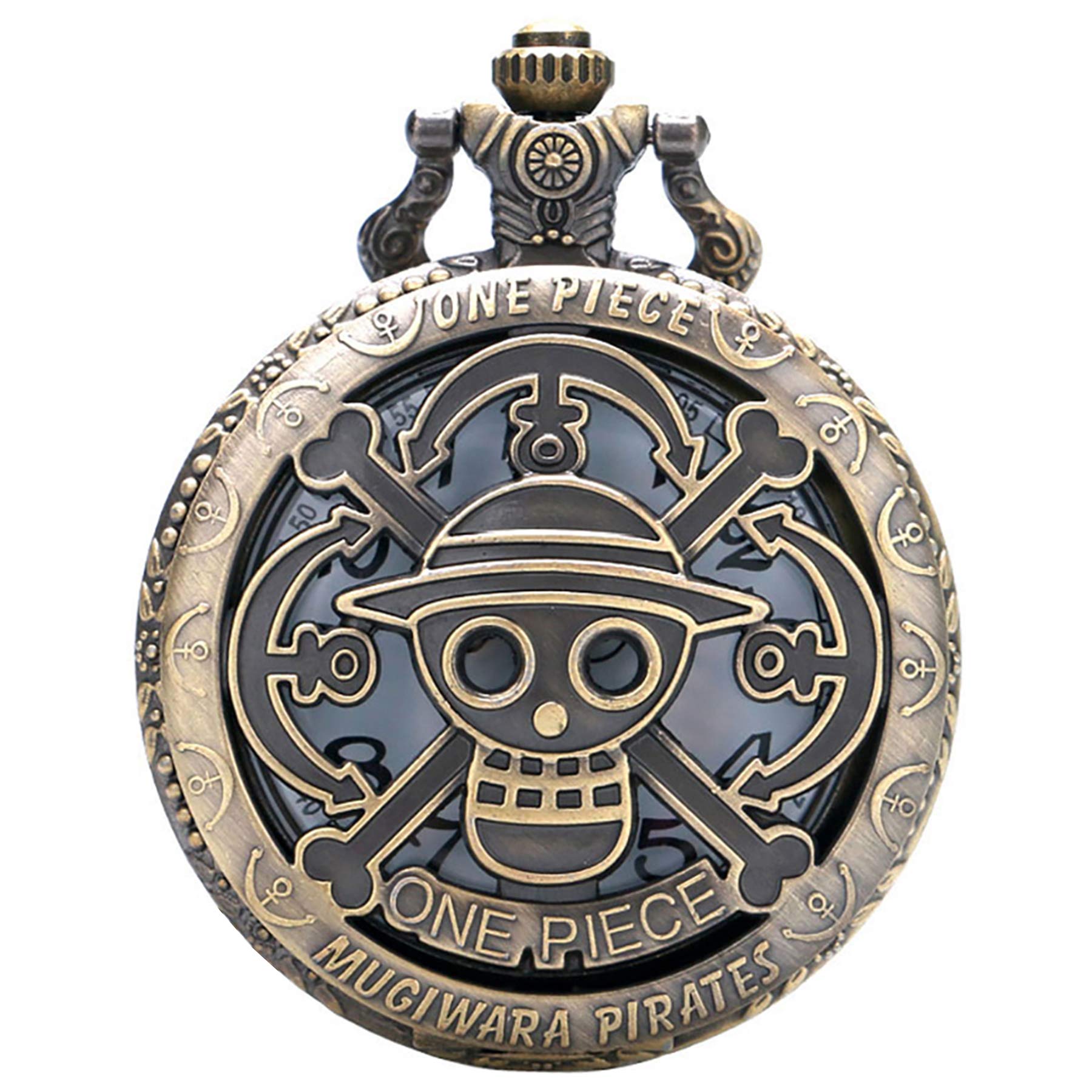 One Piece Pocket Watch Skull Anime Theme Hollow Quartz Pocket Watch Gift for Men or Women Boys