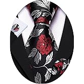 Barry.Wang Flower Ties for Men Handkerchief Cufflinks Set Wedding Necktie Set Party