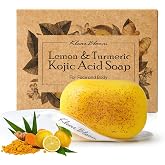 KlearBloom Lemon Turmeric Kojic Acid Soap &ndash; Exfoliating Soap with Almond Particles, Vitamin C and Extra Shea Butter, Gentle Brightening &amp; Moisturizing for Face and Body &ndash; 105g x 1 Bars