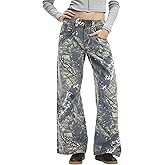 Women Camo Jeans Wide Leg Denim Pants Mid Waist Baggy Jeans Trousers