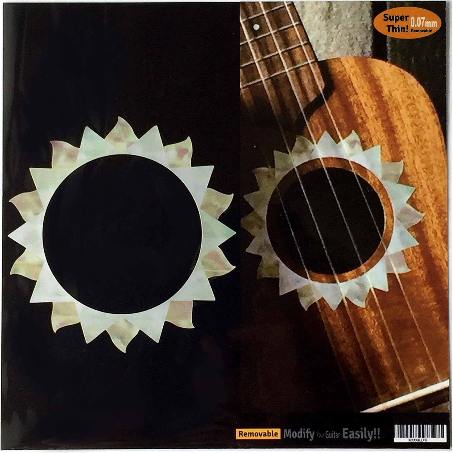 Inlay Sticker for Soprano Ukuleles - Soundhole Rosette/Purfling - Sun - White Pearl,UKR-304SP-WP-S