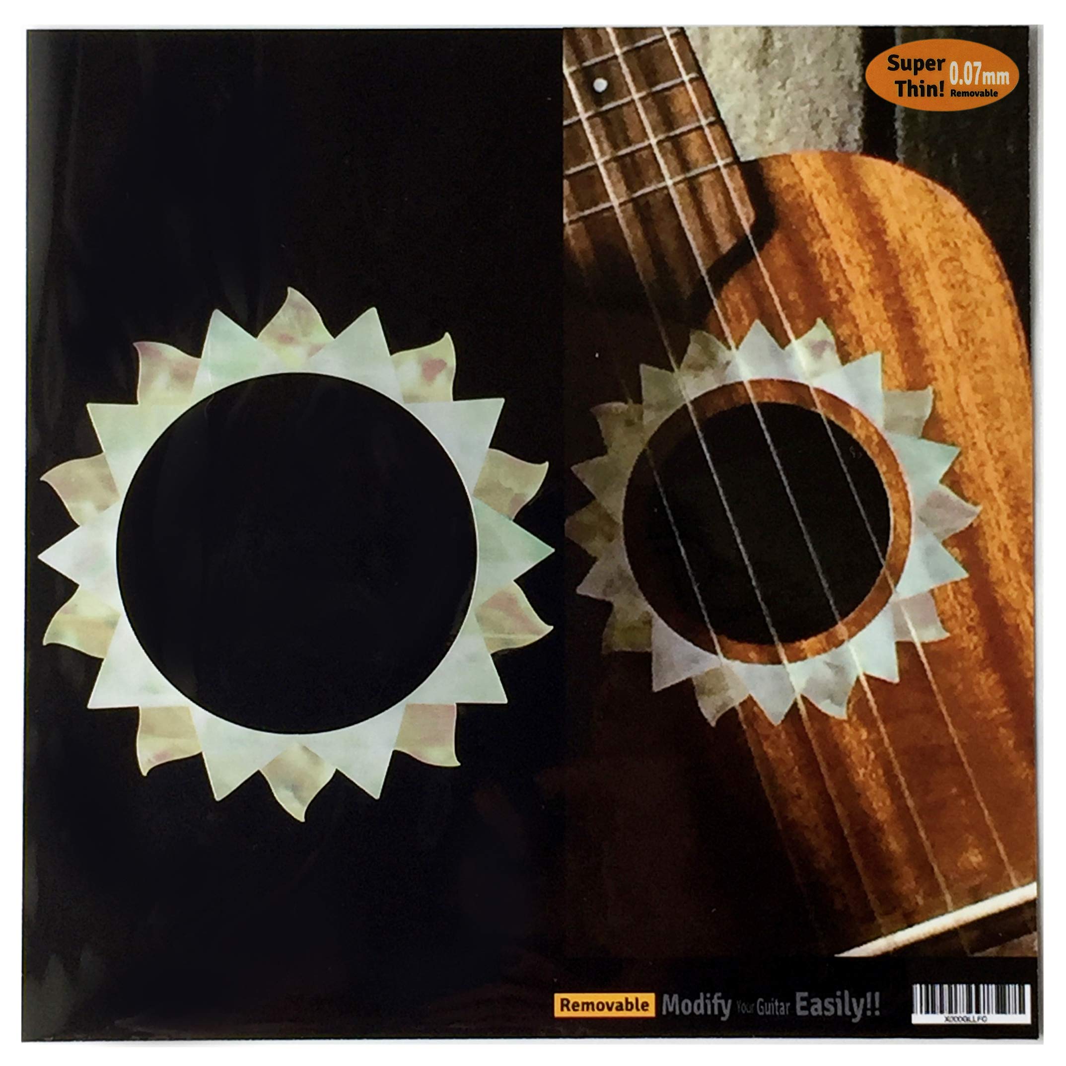 Inlay Sticker for Soprano Ukuleles - Soundhole Rosette/Purfling - Sun - White Pearl,UKR-304SP-WP-S