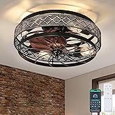 SHIHOT 18" Low Profile Caged Ceiling Fans with Lights and Remote, Flush Mount Ceiling Fan with Light, Bedroom Fan, Small Indu