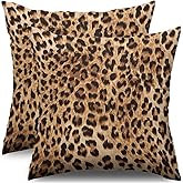 Leopard Print Pillow Covers 18x18 Set of 2 Cheetah Print Pattern Design Modern Decorative Throw Pillows Animal Print Outdoor Farmhouse Cushion Case Decor for Home Sofa Couch Bed
