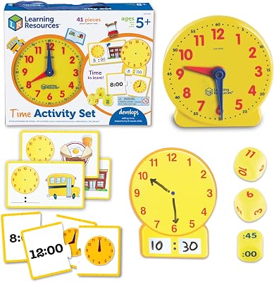 Set attività Sull’Ora – Gioco Educativo con 41 Pezzi per Bambini 5+, Impara a Leggere l’Orologio Analogico e Digitale con Carte e Orologi Didattici