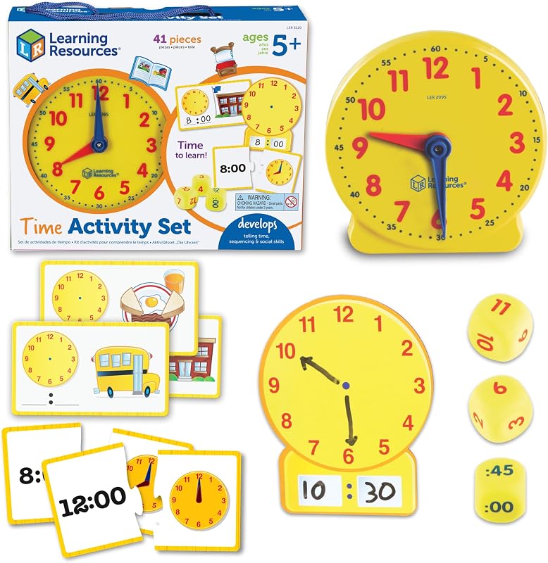 Set attività Sull’Ora – Gioco Educativo con 41 Pezzi per Bambini 5+, Impara a Leggere l’Orologio Analogico e Digitale con Carte e Orologi Didattici