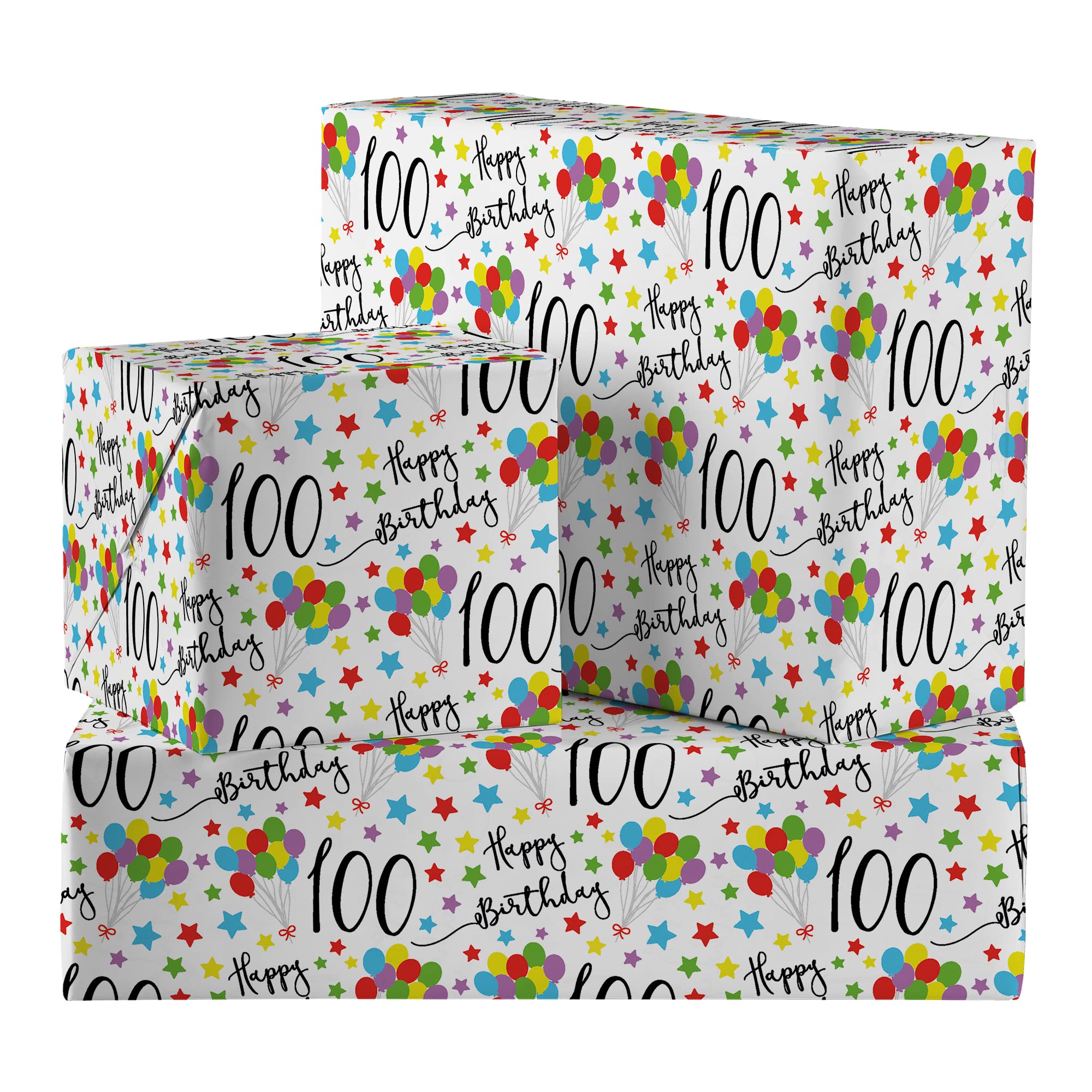 Hunts England - 2 Sheets Of 100th Birthday Luxury Wrapping Paper - Includes 2 Gift Tags - Age 100 Folded Gift Wrap For Him/Her - Iconic Collection - Colourful Age One Hundred Gift Wrap