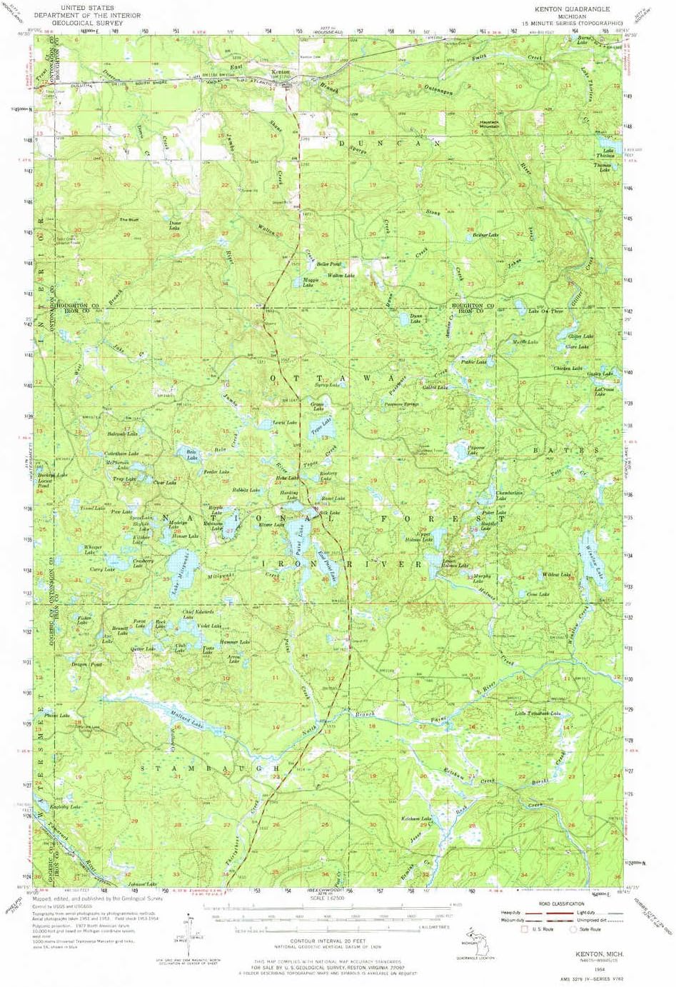 YellowMaps Kenton MI topo map, 1:62500 Scale, 15 X 15 Minute, Historical, 1954, Updated 1976, 22 x 18 in