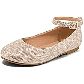 K KomForme Girl's Ballerina Flat Ankle Strap Dress Ballet Flat Shoes（Toddler/Little Kid/Big Kid）