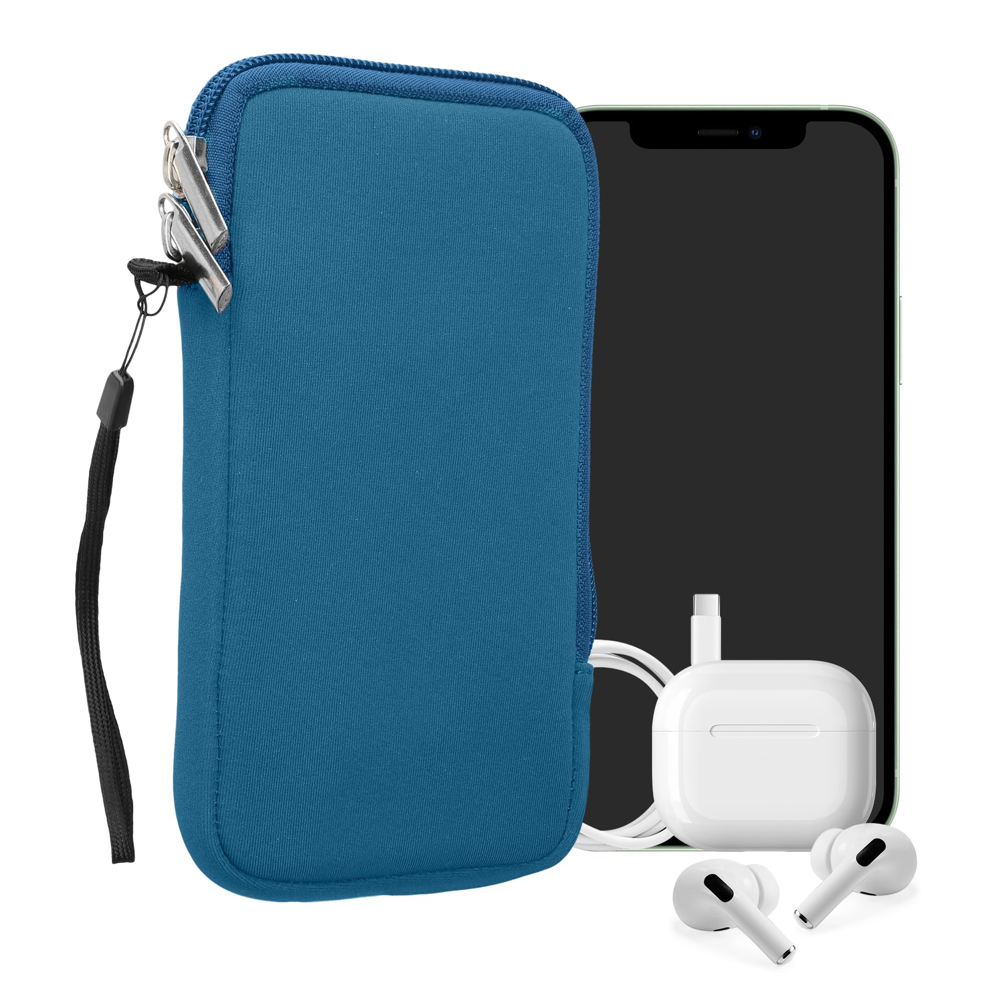 kwmobile Neoprene Phone Pouch Size XL - 6.7/6.8" - Universal Cell Sleeve Mobile Bag with Zipper, Wrist Strap - Radiant Blue — image 1