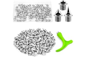 FATLBSEV 96PCS Alloy Steel Track Spikes, 32pcs 1/8in + 32pcs 3/16in + 32pcs 1/4in Track and Cross Country Spikes Golf Shoe Spike with Spike Wrench, Replacement for Sprint Sports Short Running
