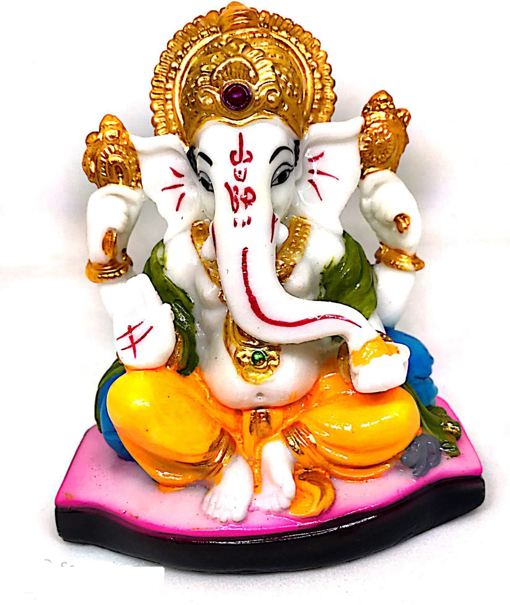 4 Inch A Colored Statue of Lord Ganesha,Ganesha Statue Sculpted in Great Detail with Antique Finish – Ganesh Idol for Car/Home Decor/Mandir/Gift. Hindu God Idol