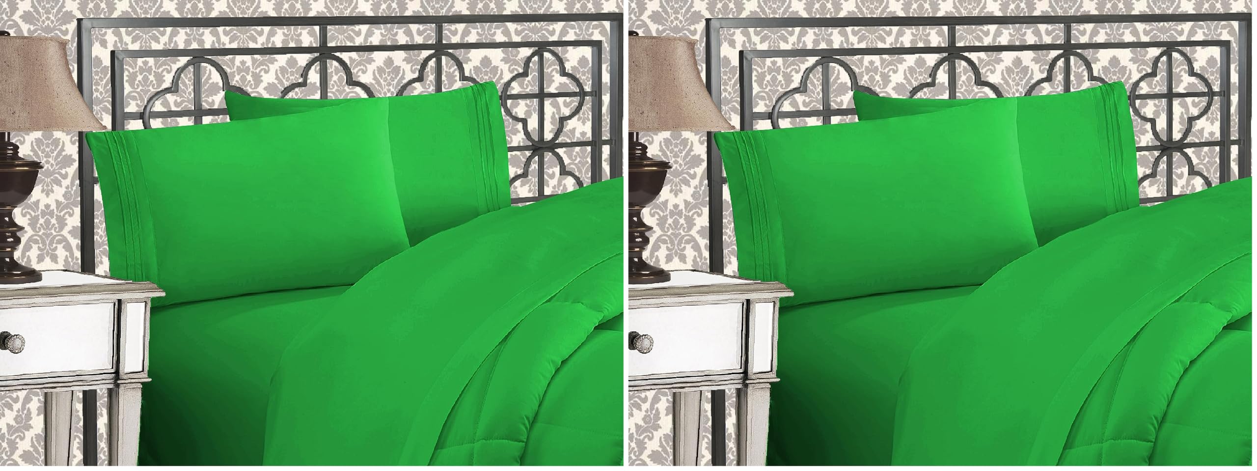 Elegant Comfort Luxurious 1500 Premium Hotel Quality Microfiber Three Line Embroidered Softest 4-Piece Bed Sheet Set, Wrinkle and Fade Resistant, King, Emerald Green (Pack of 2) Image