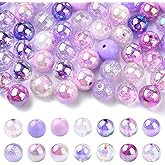 UR URLIFEHALL 100 pcs Random 16mm Opaque Acrylic Round Beads Purple Series Crackle Beads Transparent Disco Ball Beads for Earring Bracelet Necklace Jewelry Making
