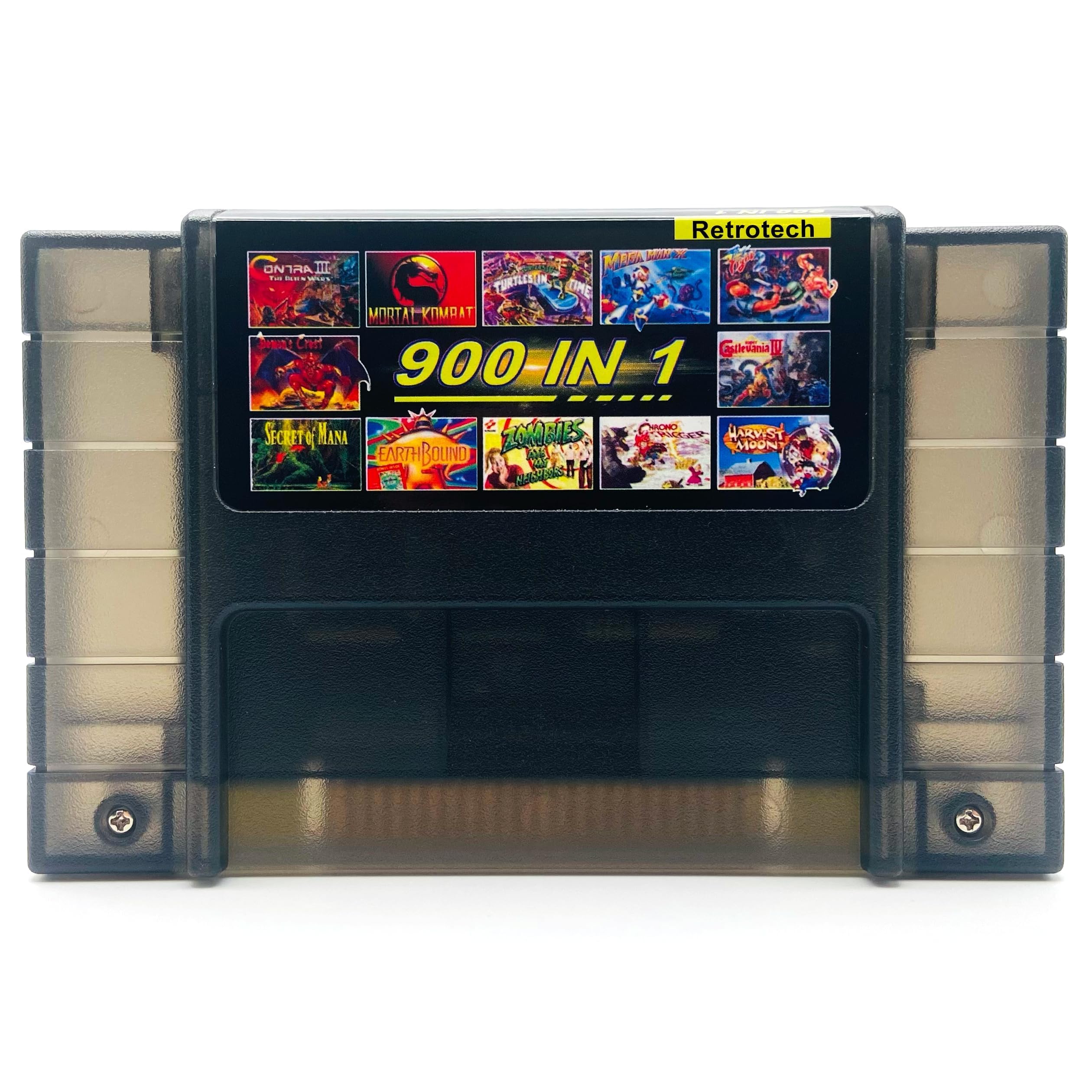 Retrotech 900 in 1 Multi-Game Game Cartridge for SNES 16-Bit Game Console, Black Transparent - Includes Retrotech Printed Instructions