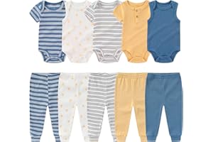 MAMIMAKA Newborn Baby Layette Gift Set 10-Piece Baby Boy Girl Short Sleeve Bodysuits with Pants Infant Outfit Essentials