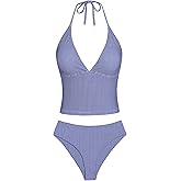 seamoly Tankini Set for Women Halter V Neck Bathing Suit High Waist Bikini Set Tummy Control Swimsuit