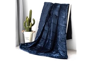 Topblan Sherpa Fleece Weighted Blanket 15lbs, Uniformed Color with Fuzzy Fleece and Shaggy Sherpa to Help with Better Sleep, 48x72 inches, Navy Blue