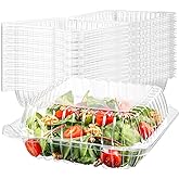 HOUZZKINGZ USA 25 Clear Plastic Containers, 8" X 8" X 3" Hinged Lid Togo Clamshell Food Containers for Food, Strawberry Boxes, Bakery Supplies, Cake, Cookie, Dessert, Salad, Treat Boxes