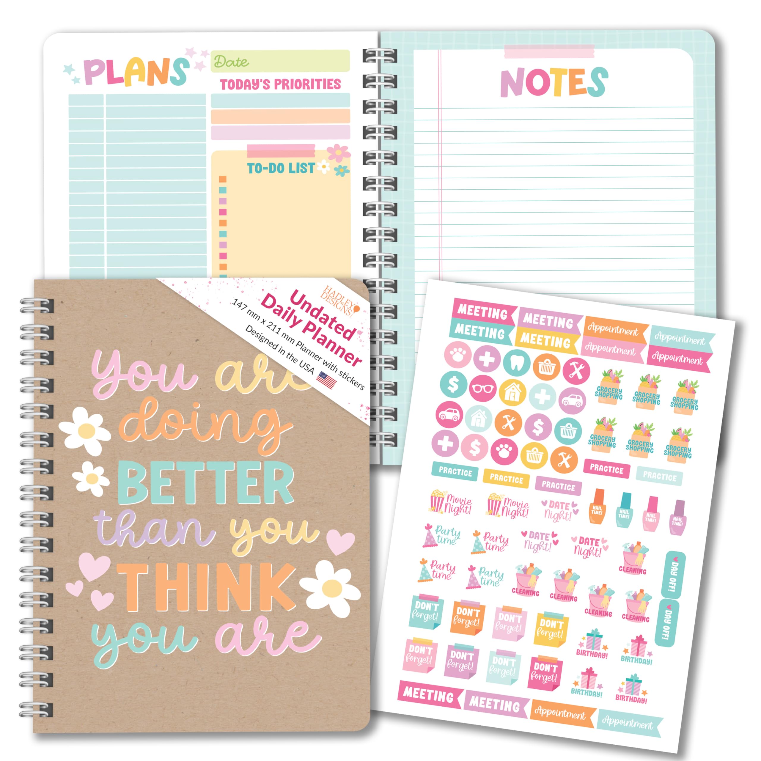 Undated Daily Planner Notebook - Daily To Do Planner, To Do List Notebook Schedule, Work Planners and Organizers, Undated Planners 2026, Kraft Notebooks for Work Organization