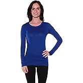 Active Basic Athletic Fitted Plain Long Sleeves Round Crew Neck T Shirt Top - Royal - Small