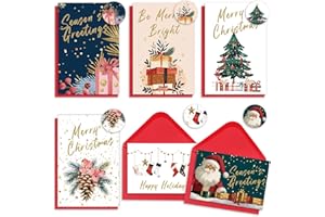 FUHITIM Christmas Cards Assortment, 24 Pcs Greeting and New Years Cards with 6 Designs for Christmas, Holiday, New Year Gift (4x6 Inch)
