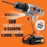 Terratek 18V Cordless Drill Driver 13Pc Electric Screwdriver Set Lithium-Ion view 6