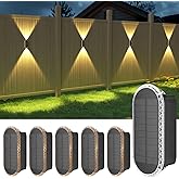 Ellasay Solar Fence Lights Outdoor: 6-Pack Solar Powered Wall Lights Up and Down Waterproof IP65-3 Color Brighter LED Focus Lens SolarLights Dusk to Dawn 12h for Patio/Backyard/Porch/Railing